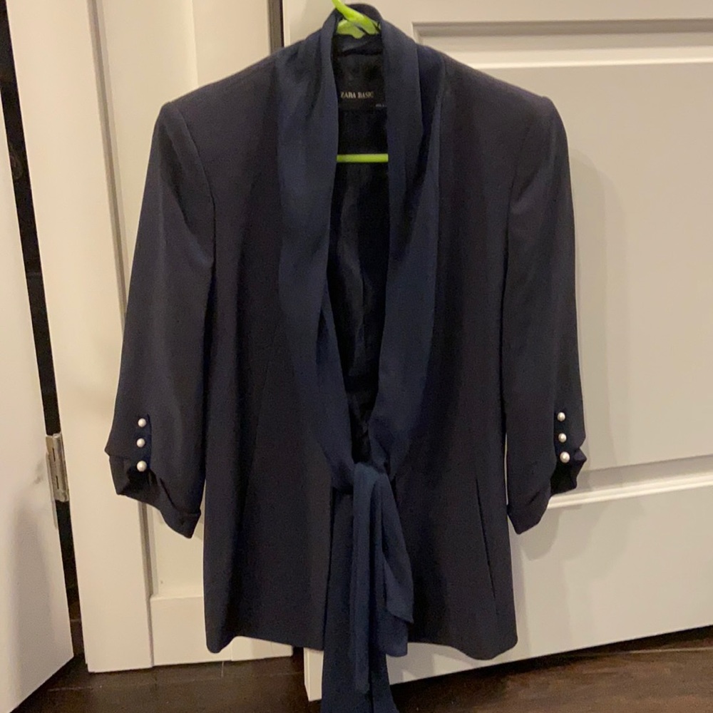 Navy zara jacket with scarf